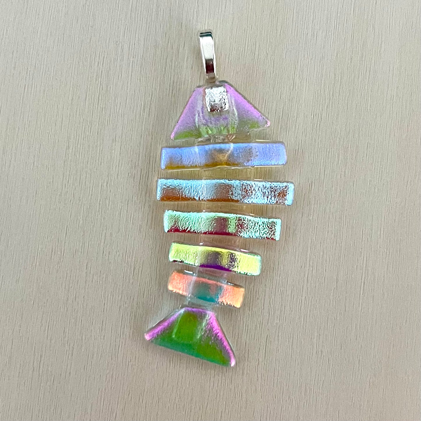 Large Dichroic Fused Glass Bonefish Pendant