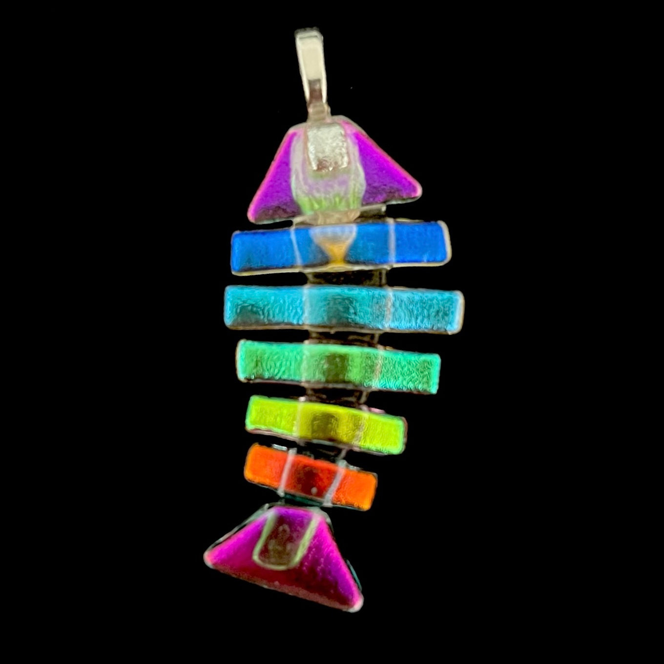 Large Dichroic Fused Glass Bonefish Pendant