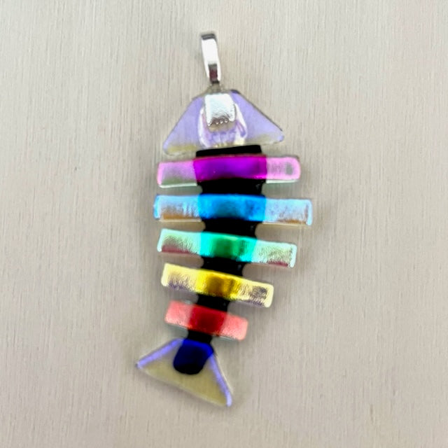 Large Dichroic Fused Glass Bonefish Pendant