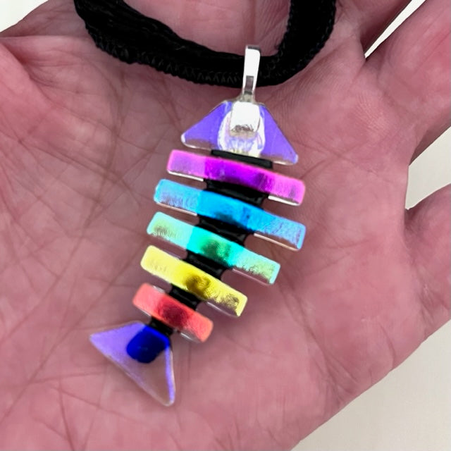 Large Dichroic Fused Glass Bonefish Pendant