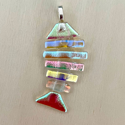 Large Dichroic Fused Glass Bonefish Pendant
