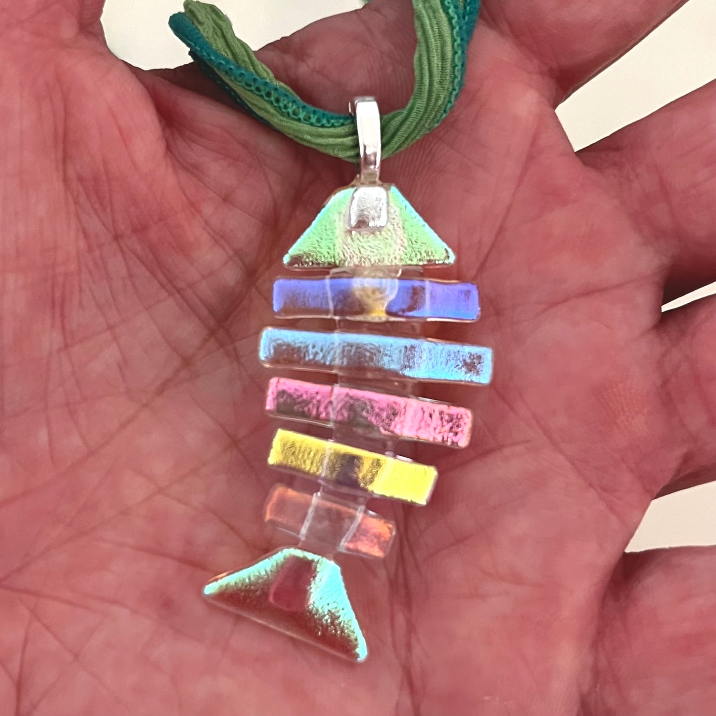 Large Dichroic Fused Glass Bonefish Pendant