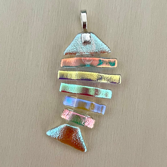 Large Dichroic Fused Glass Bonefish Pendant