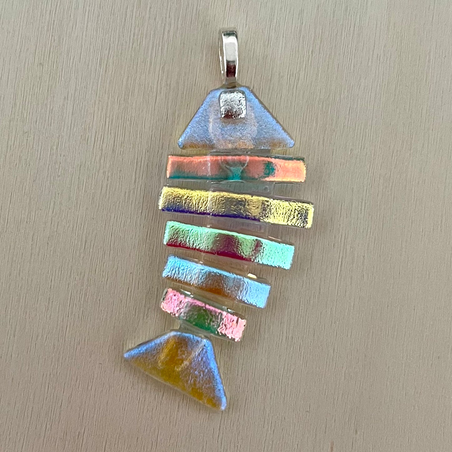 Large Dichroic Fused Glass Bonefish Pendant