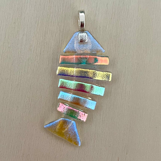 Large Dichroic Fused Glass Bonefish Pendant