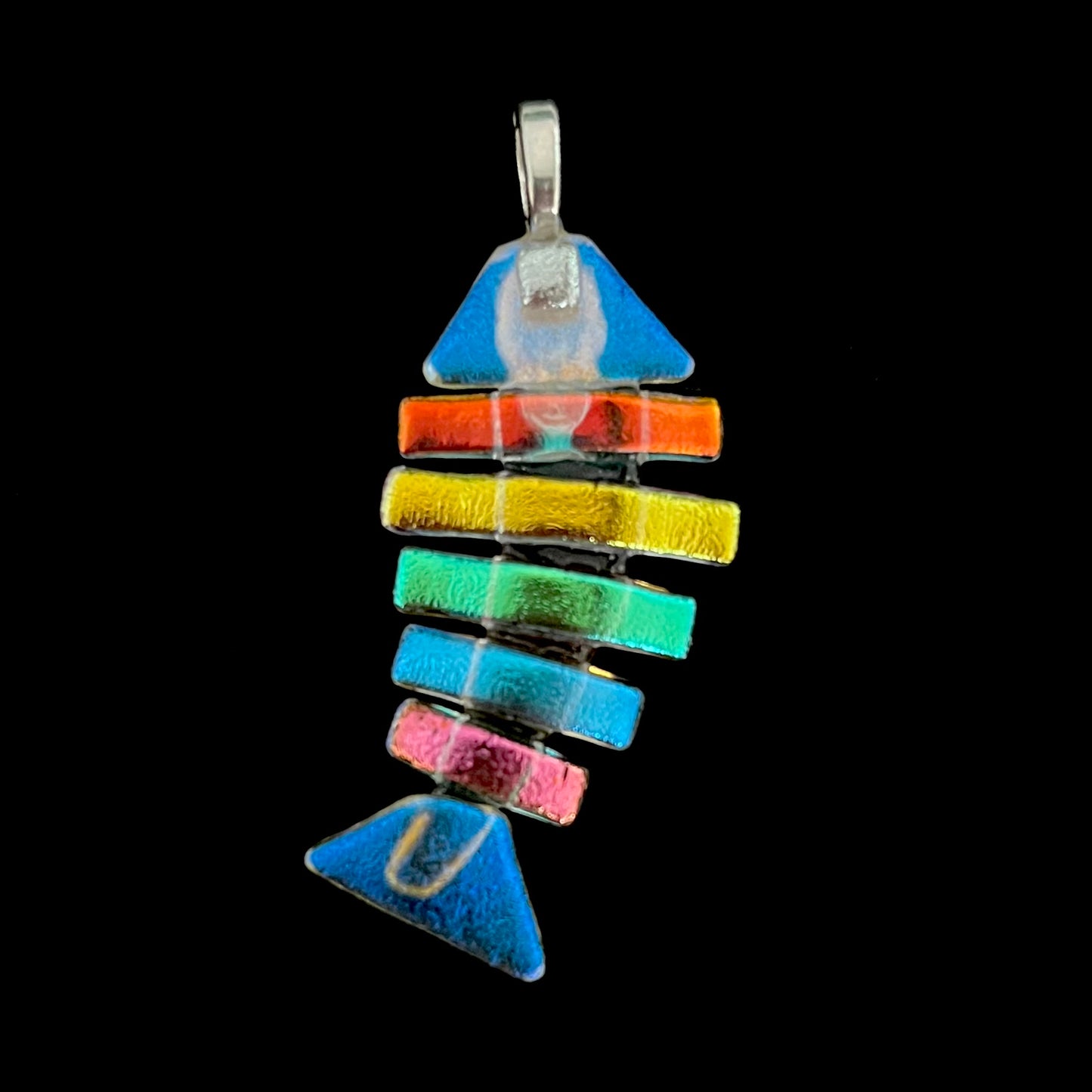 Large Dichroic Fused Glass Bonefish Pendant