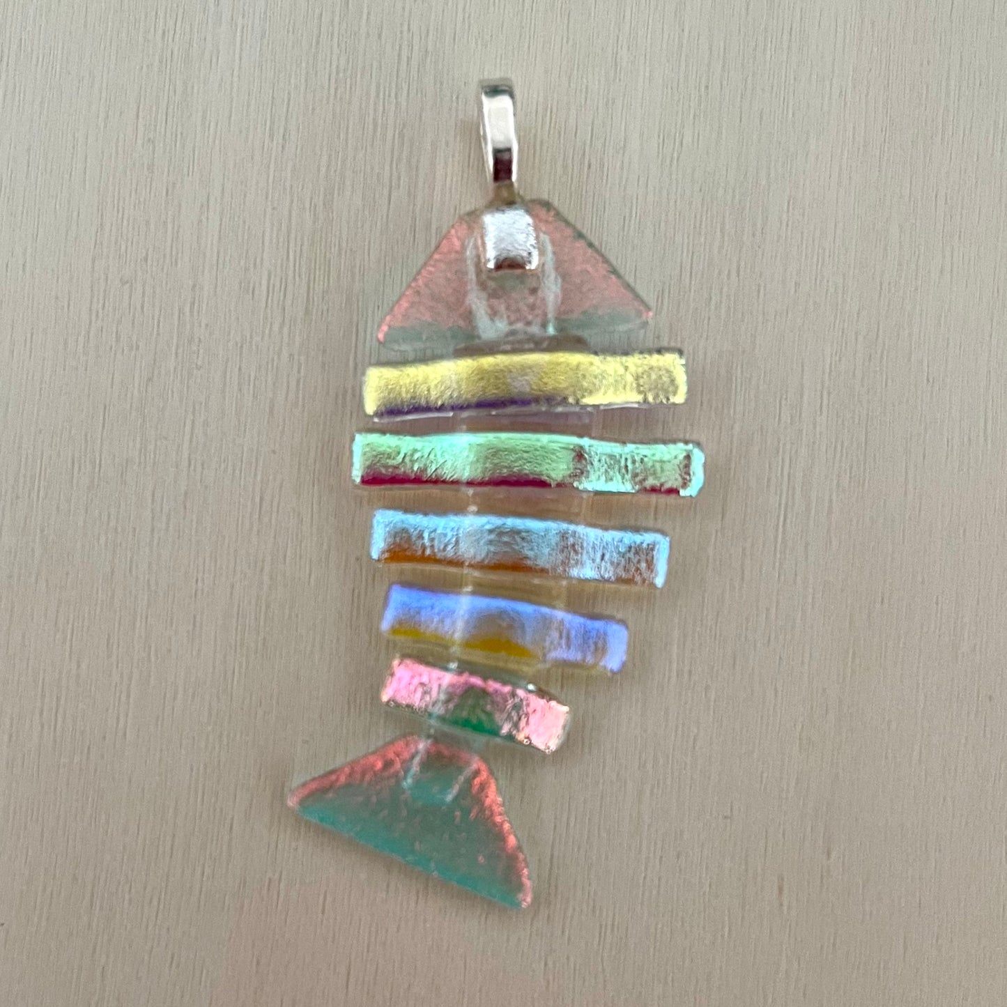 Large Dichroic Fused Glass Bonefish Pendant