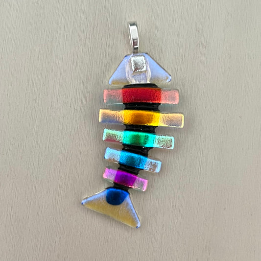 Large Fused Dichroic Glass Bonefish Pendant