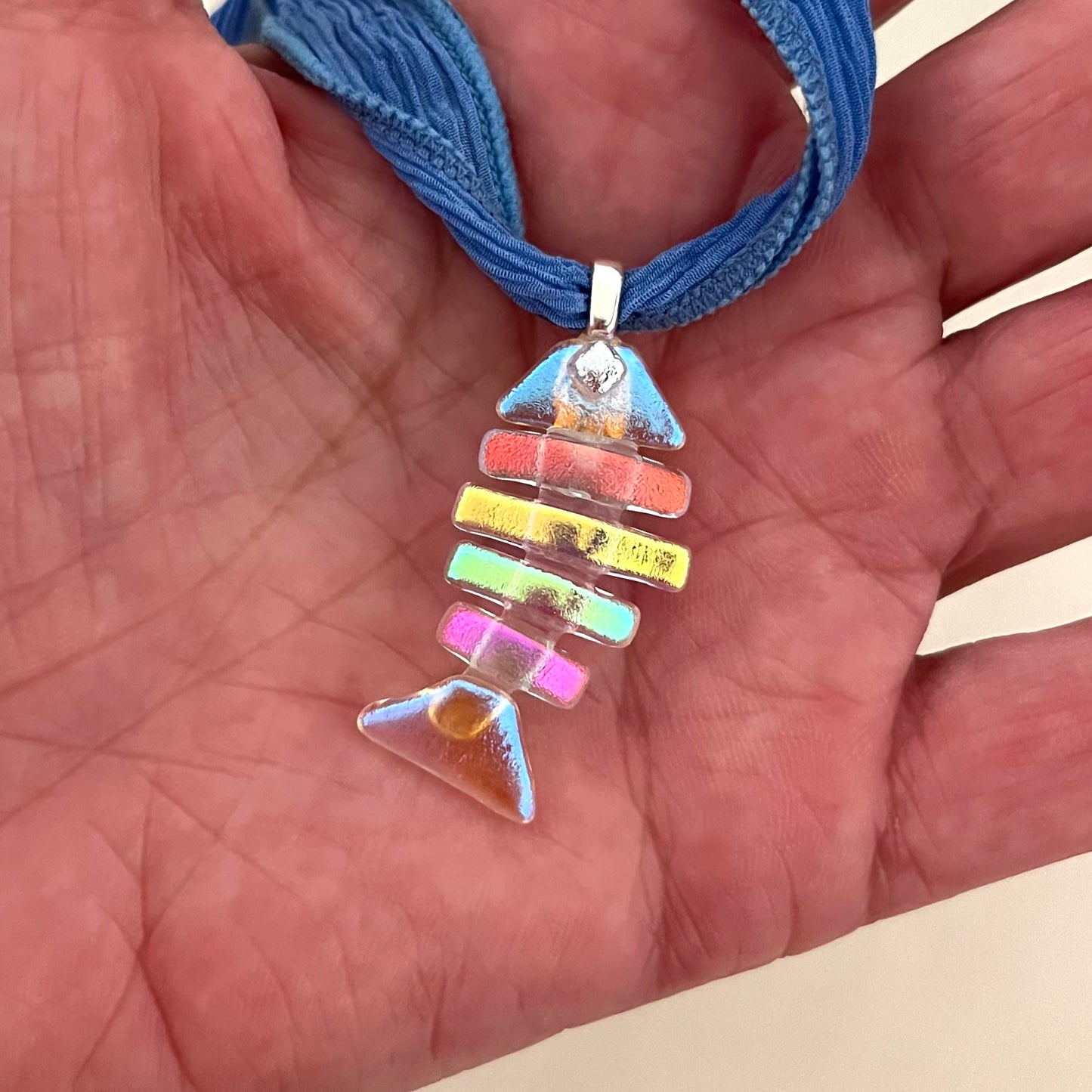 Medium Dichroic Fused Glass Bonefish Pendant