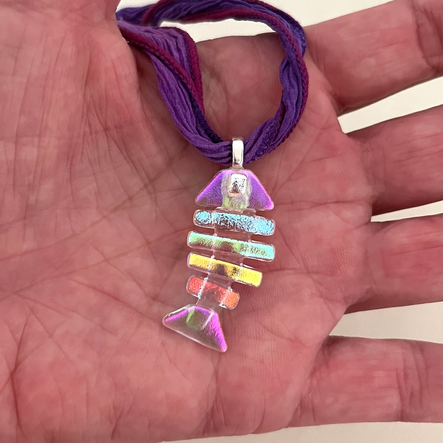 Medium Dichroic Fused Glass Bonefish Pendant
