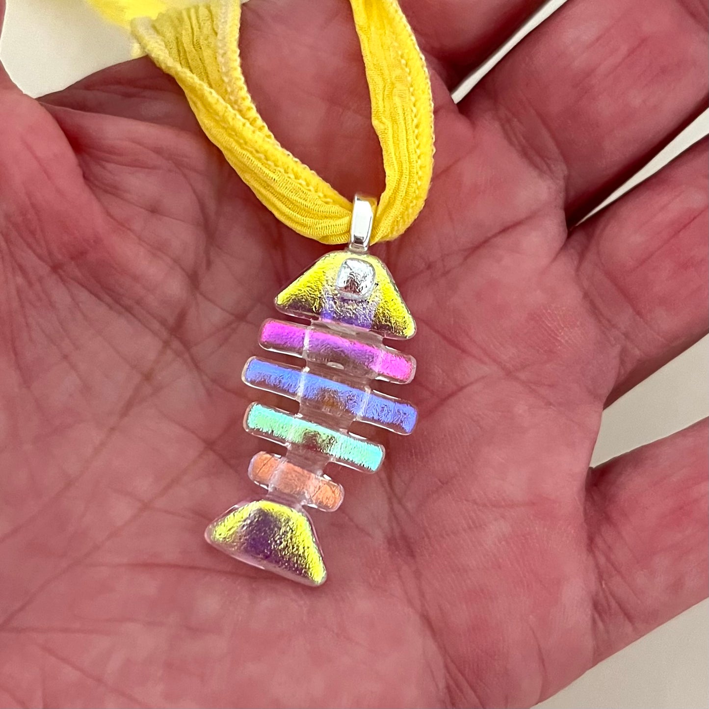 Medium Dichroic Fused Glass Bonefish Pendant