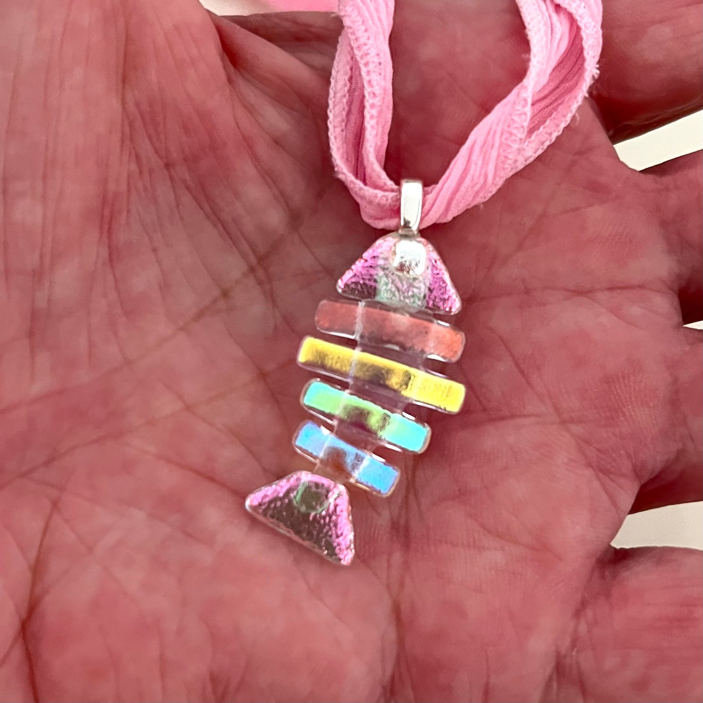 Medium Dichroic Fused Glass Bonefish Pendant