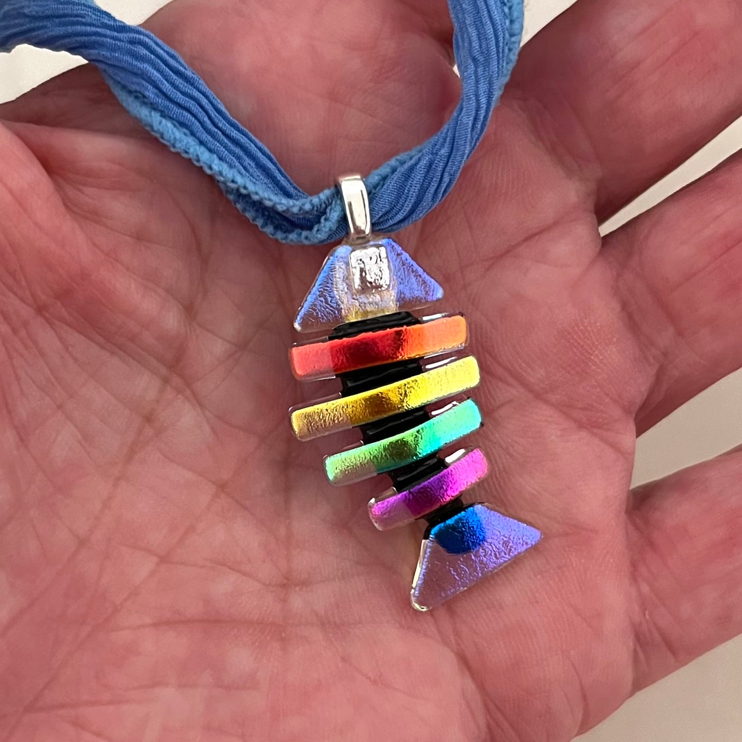 Medium Dichroic Fused Glass Bonefish Pendant