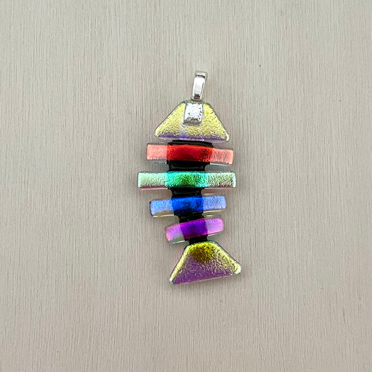 Medium Dichroic Fused Glass Bonefish Pendant