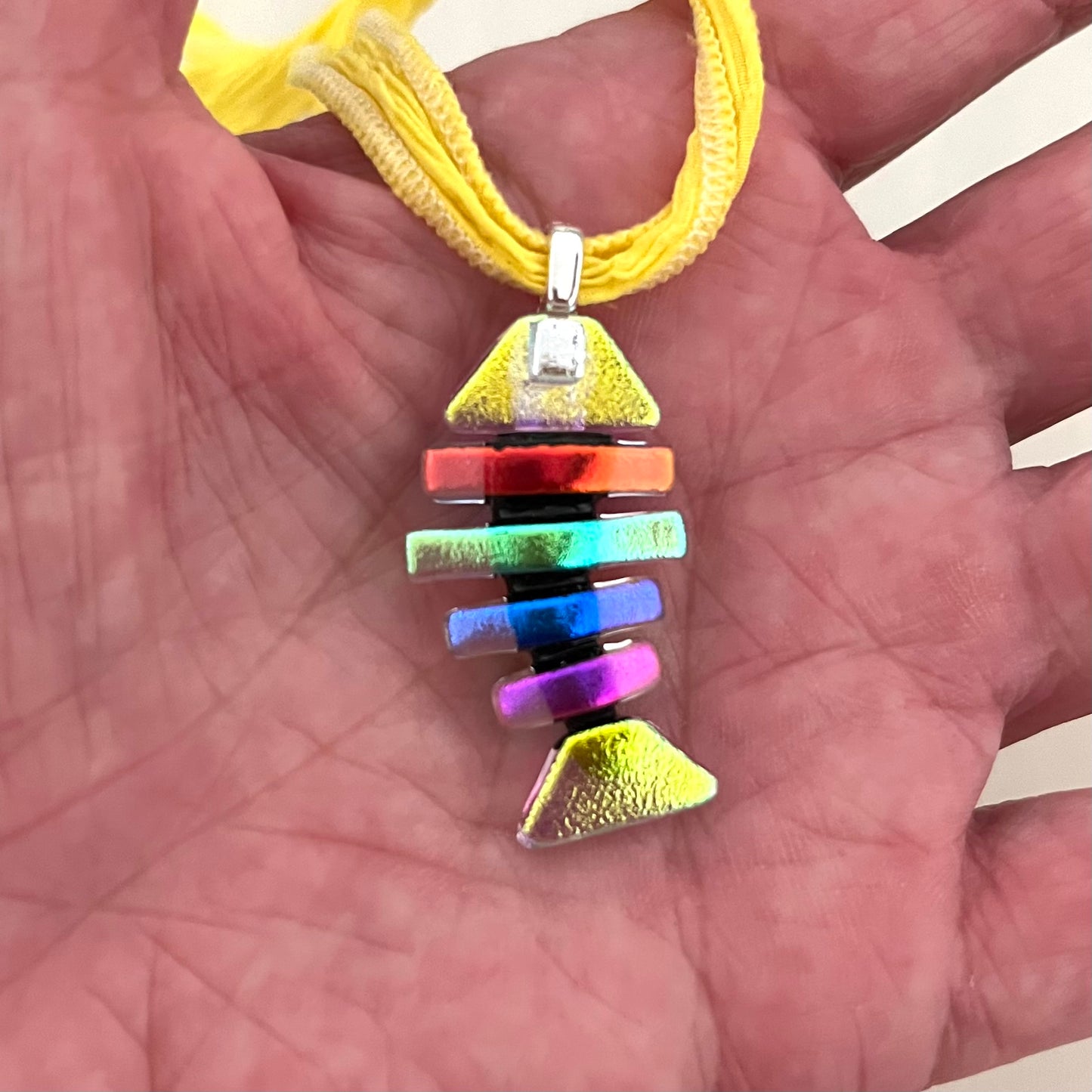 Medium Dichroic Fused Glass Bonefish Pendant