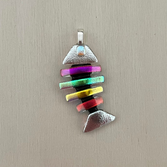 Medium Dichroic Fused Glass Bonefish Pendant