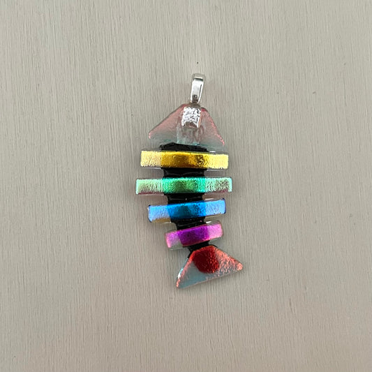 Medium Dichroic Fused Glass Bonefish Pendant