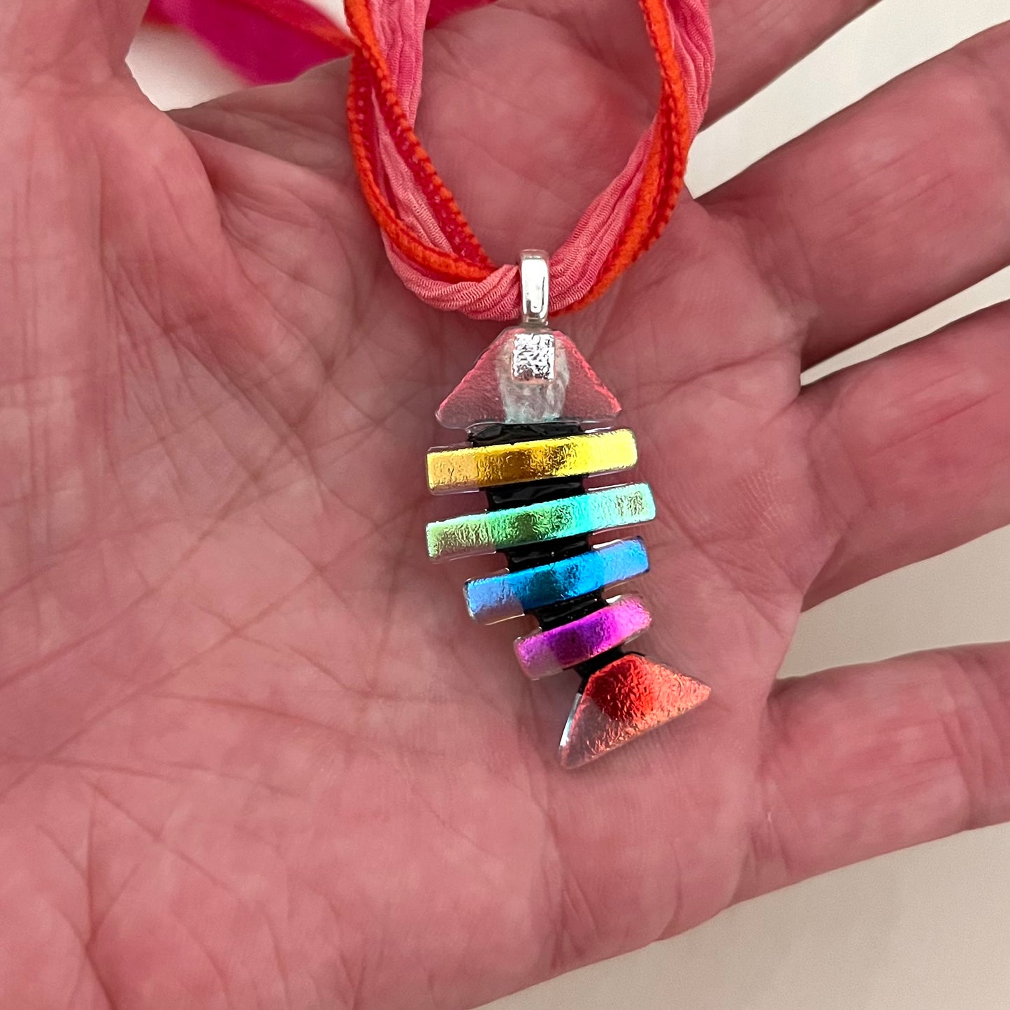 Medium Dichroic Fused Glass Bonefish Pendant