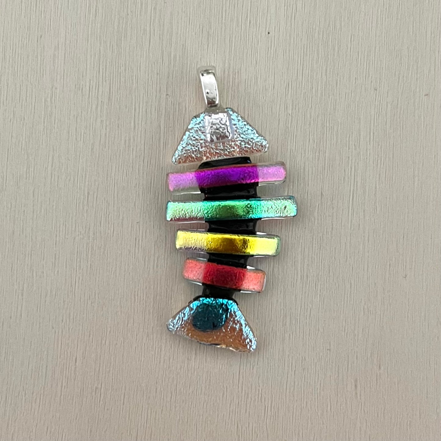 Medium Dichroic Fused Glass Bonefish Pendant