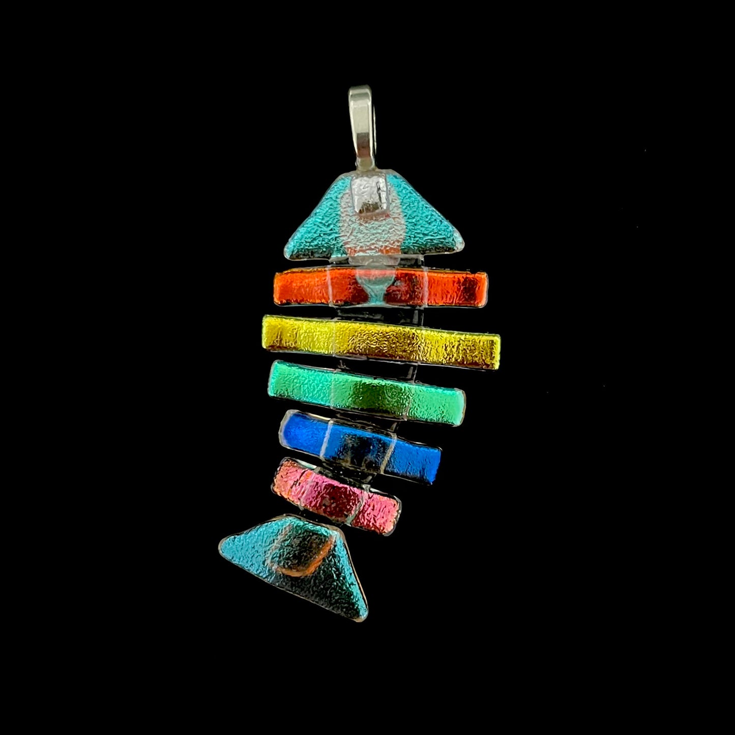 Large Dichroic Fused Glass Bonefish Pendant