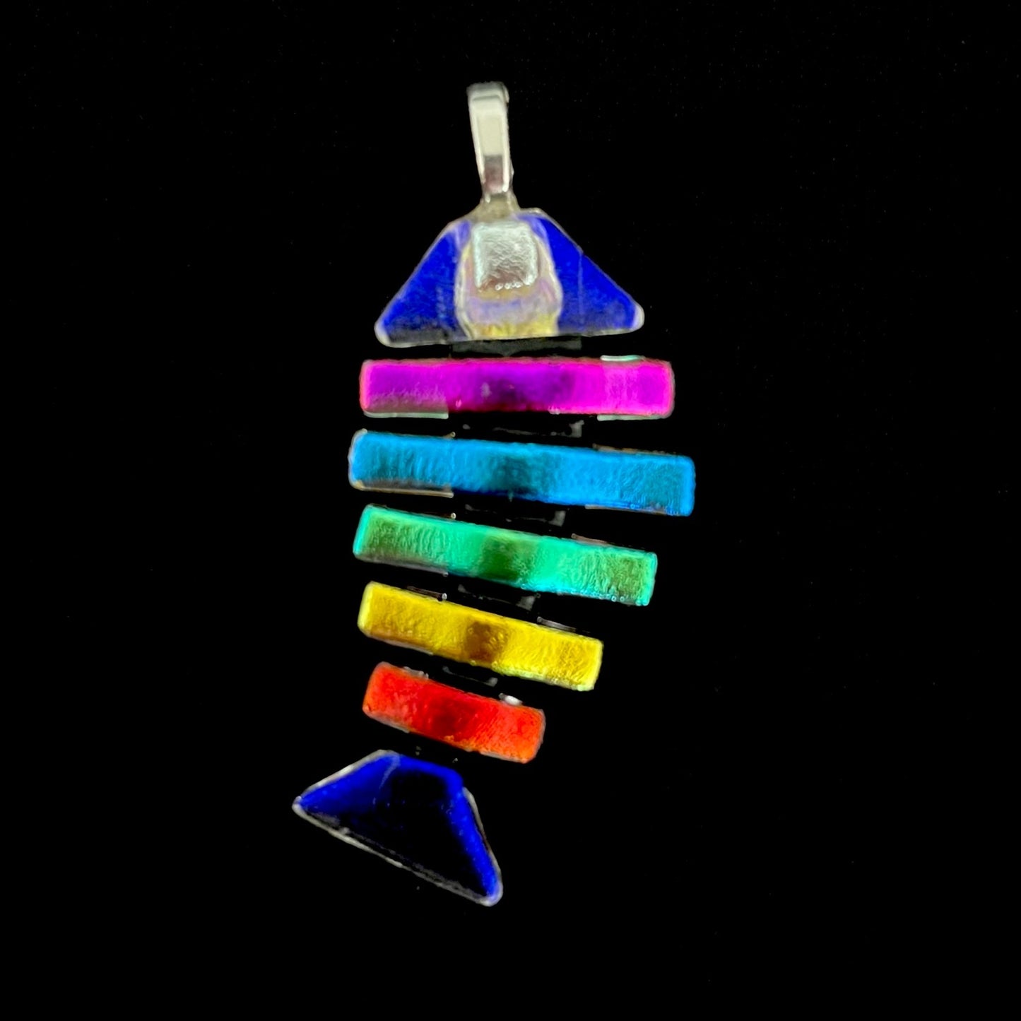 Large Dichroic Fused Glass Bonefish Pendant