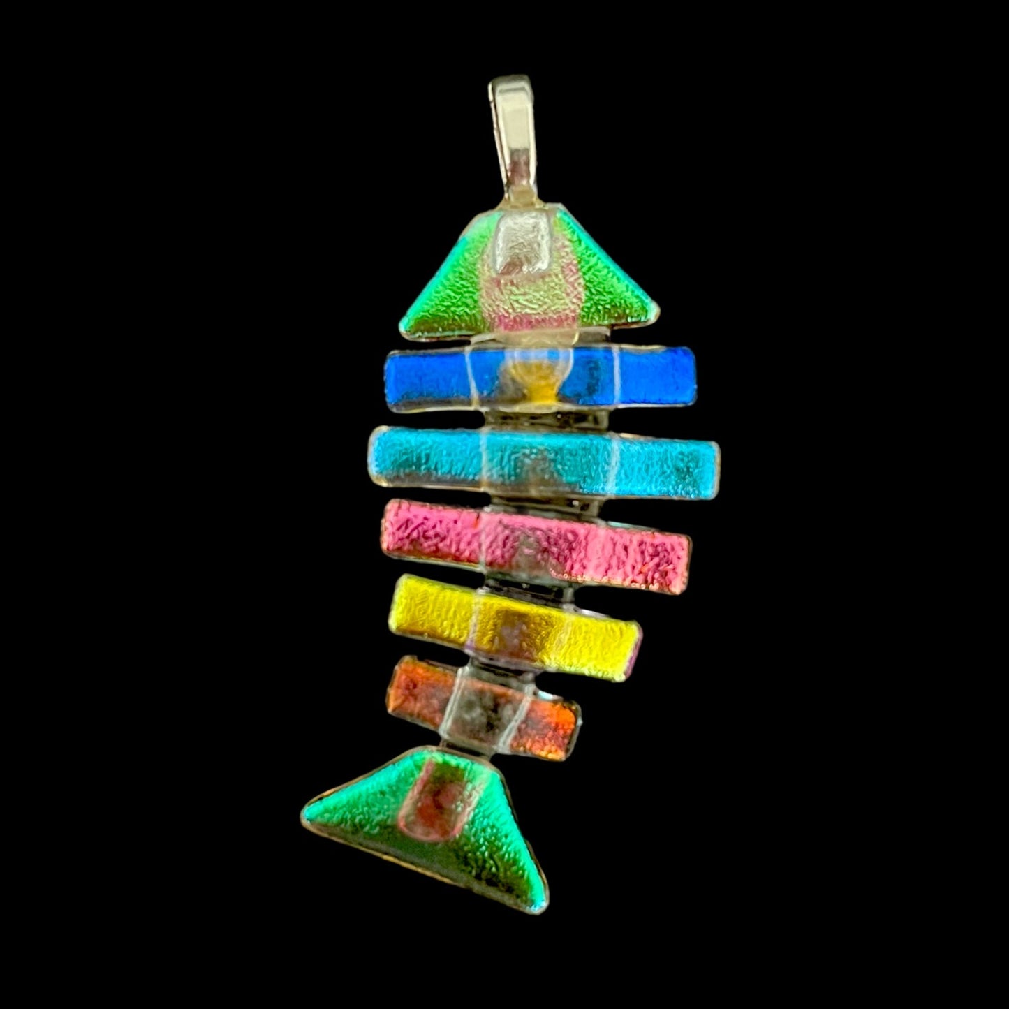Large Dichroic Fused Glass Bonefish Pendant