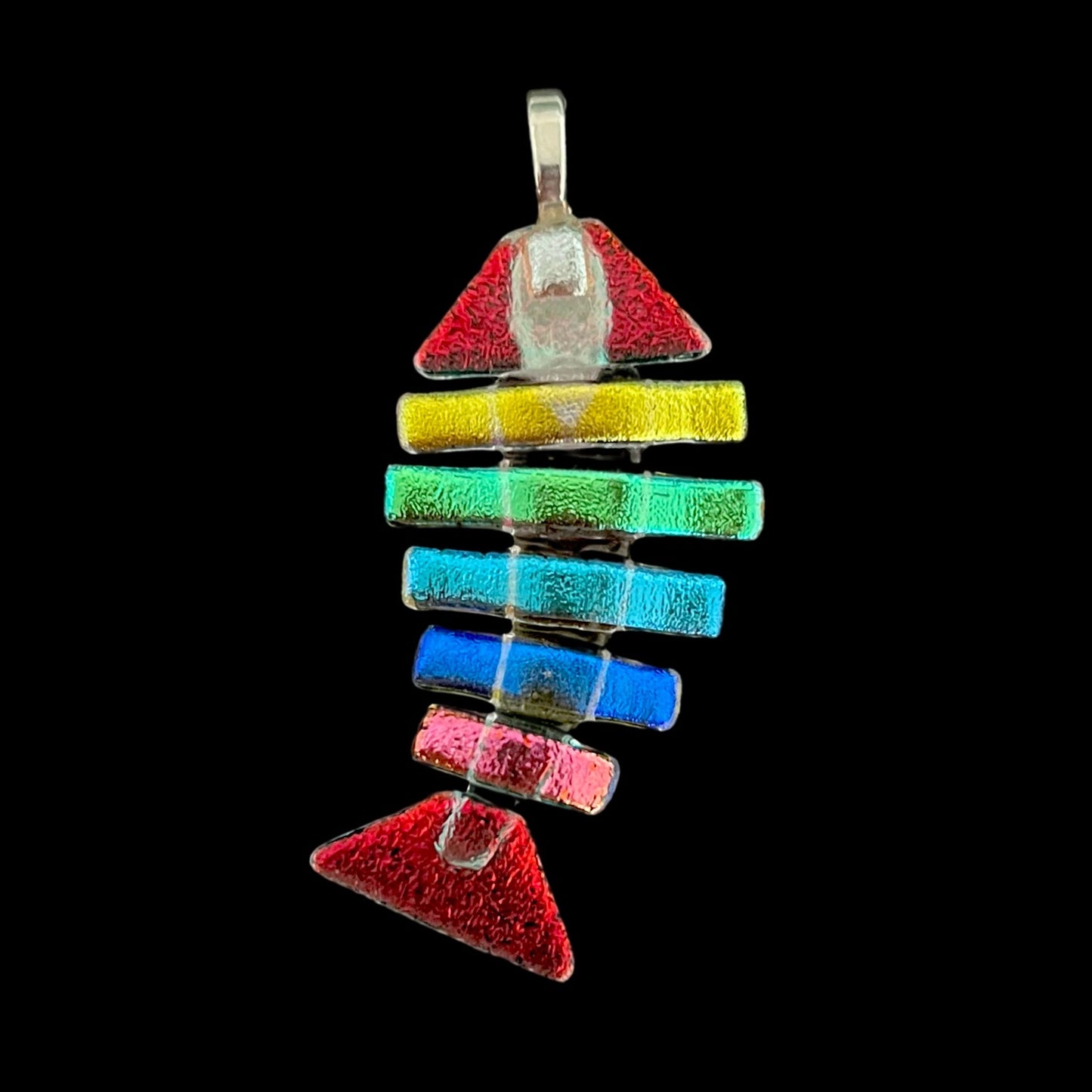 Large Dichroic Fused Glass Bonefish Pendant