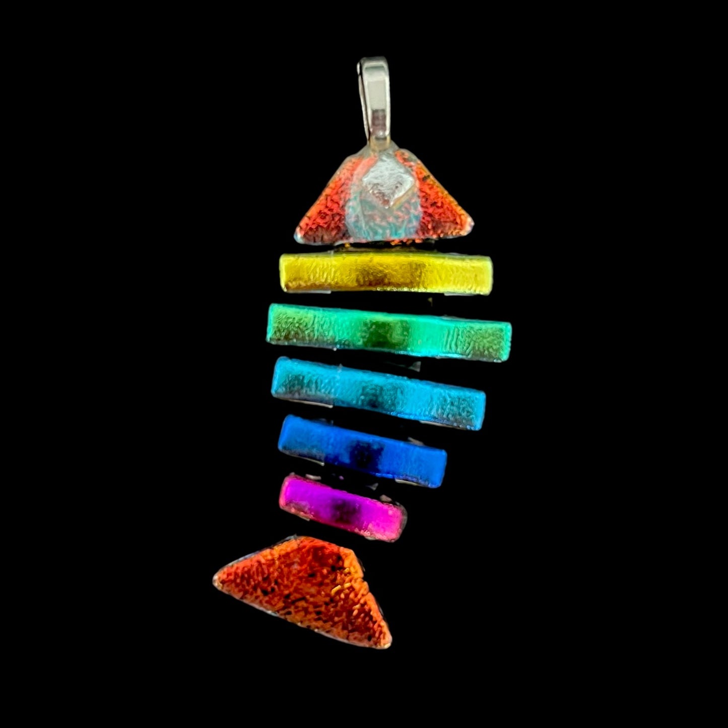 Large Dichroic Fused Glass Bonefish Pendant