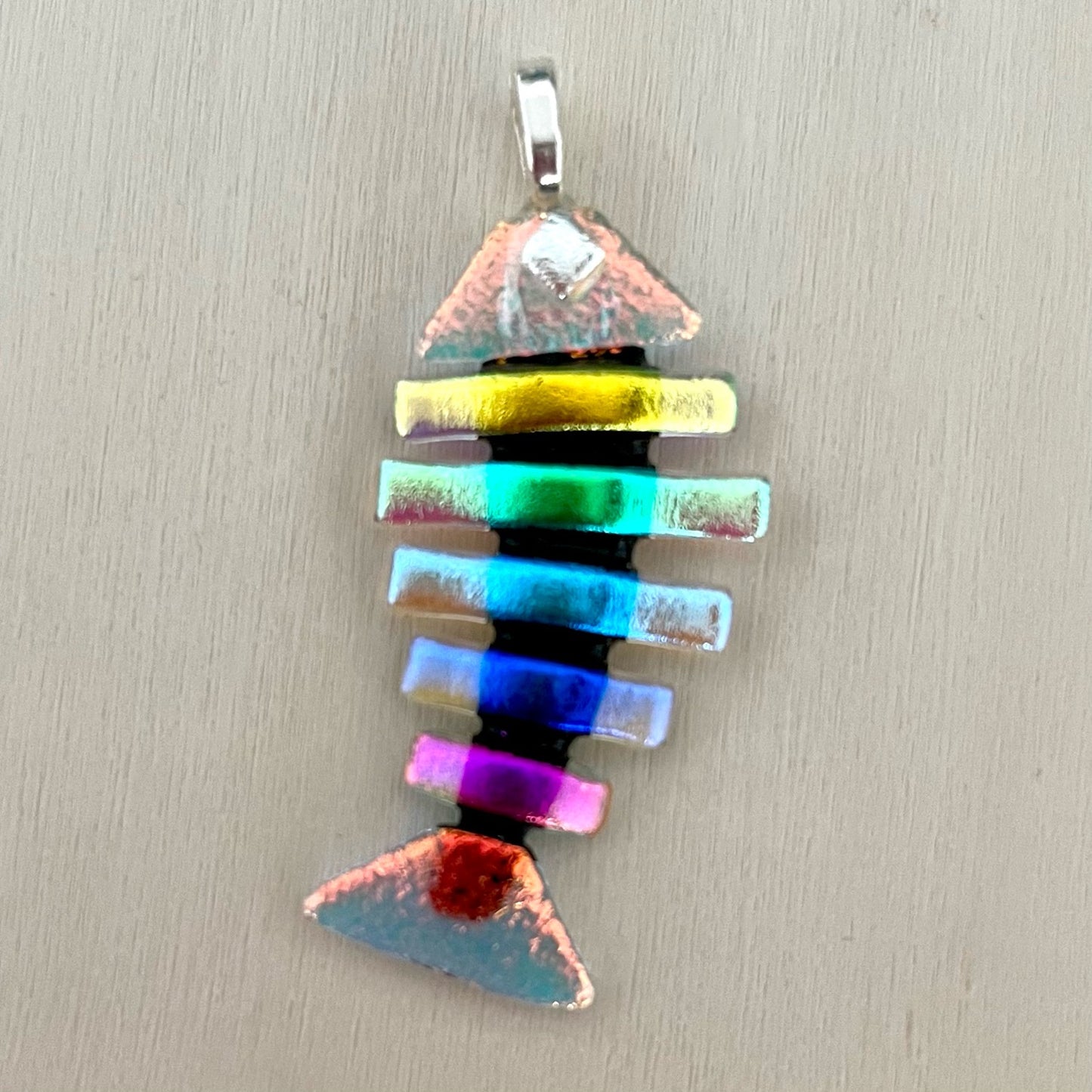 Large Dichroic Fused Glass Bonefish Pendant