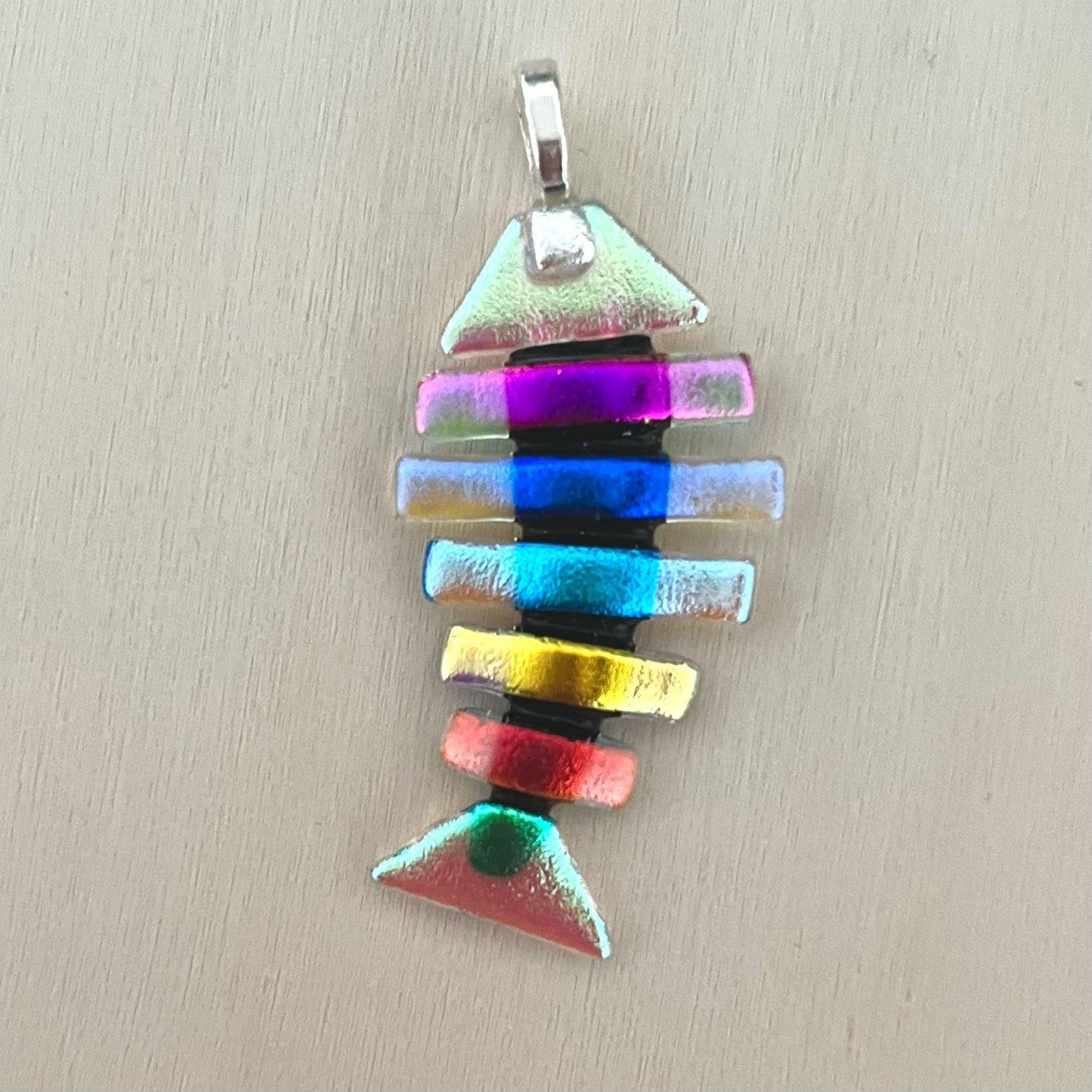 Large Dichroic Fused Glass Bonefish Pendant