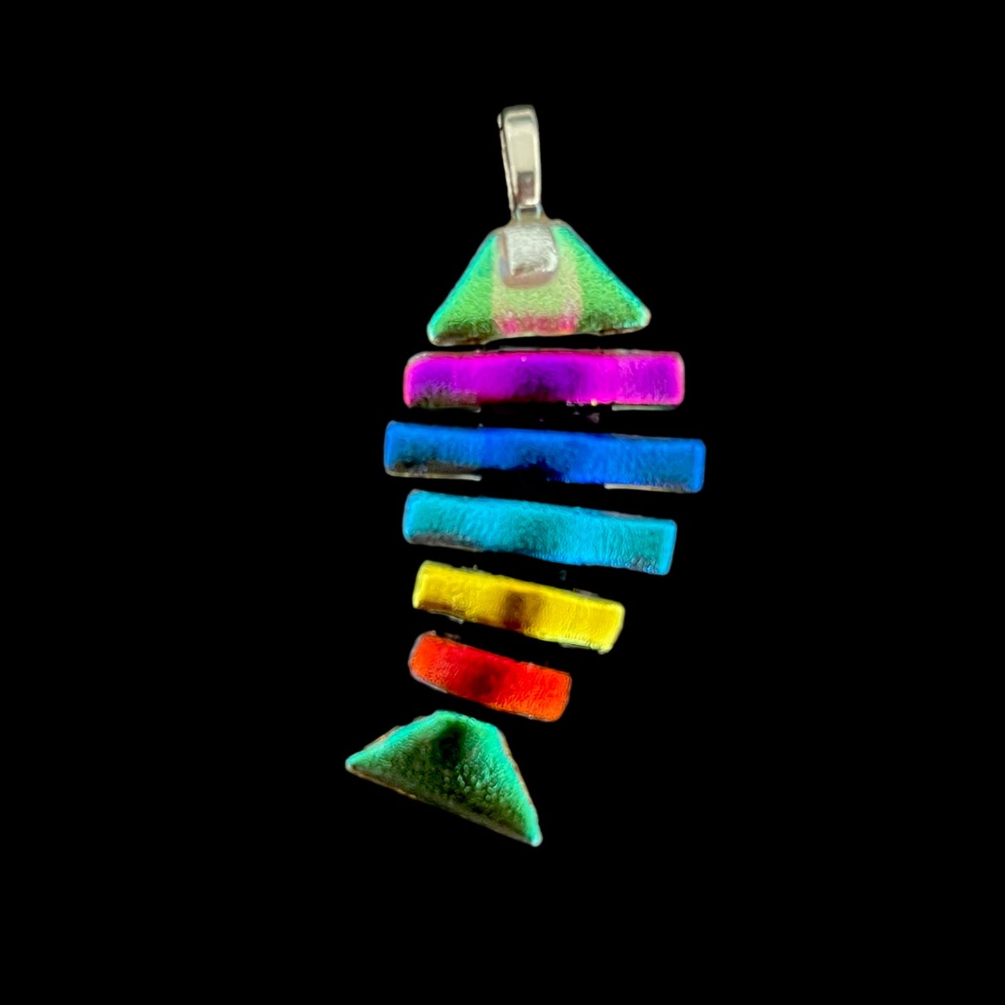 Large Dichroic Fused Glass Bonefish Pendant