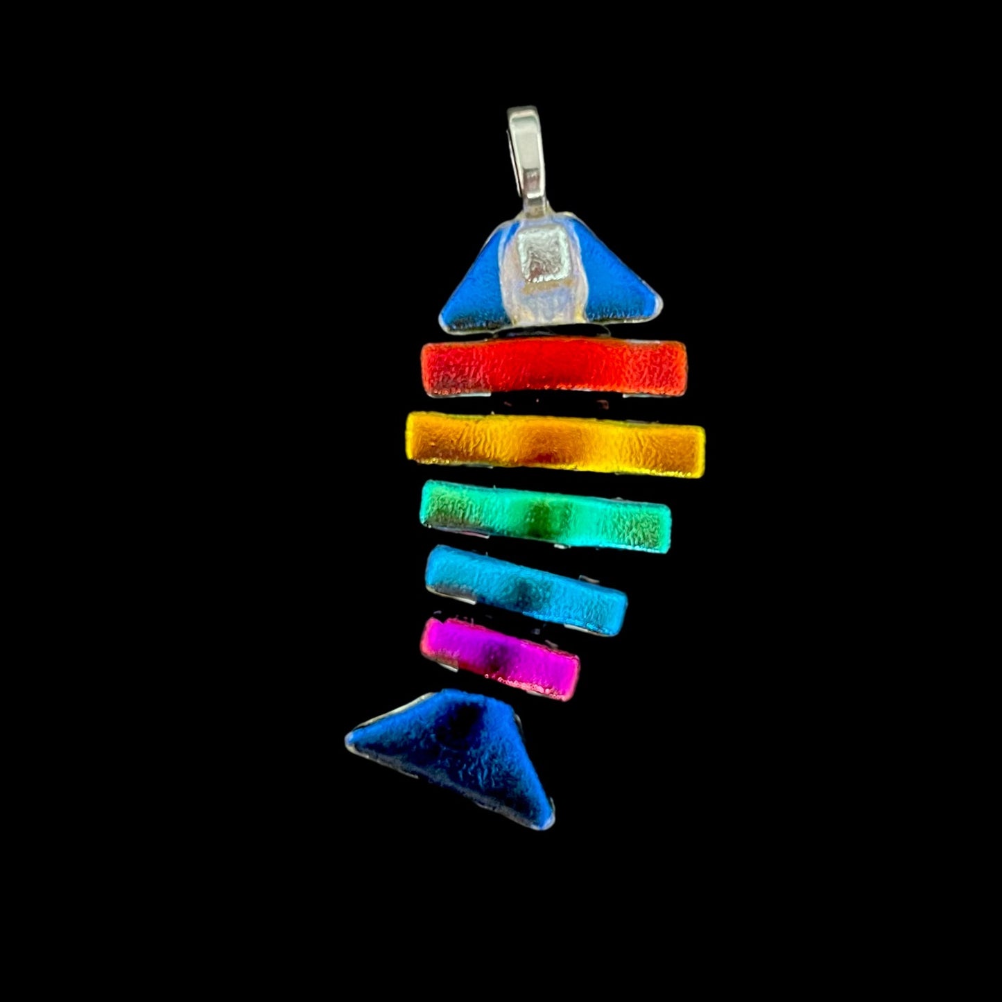 Large Fused Dichroic Glass Bonefish Pendant