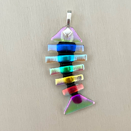 Large Dichroic Fused Glass Bonefish Pendant