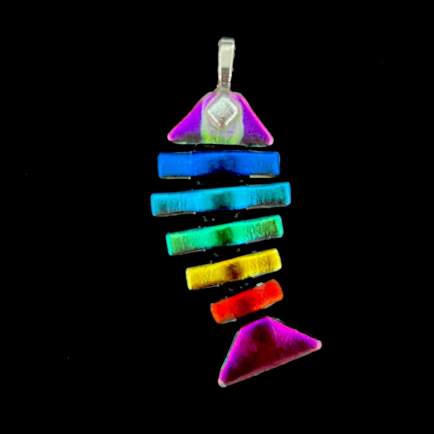 Large Dichroic Fused Glass Bonefish Pendant