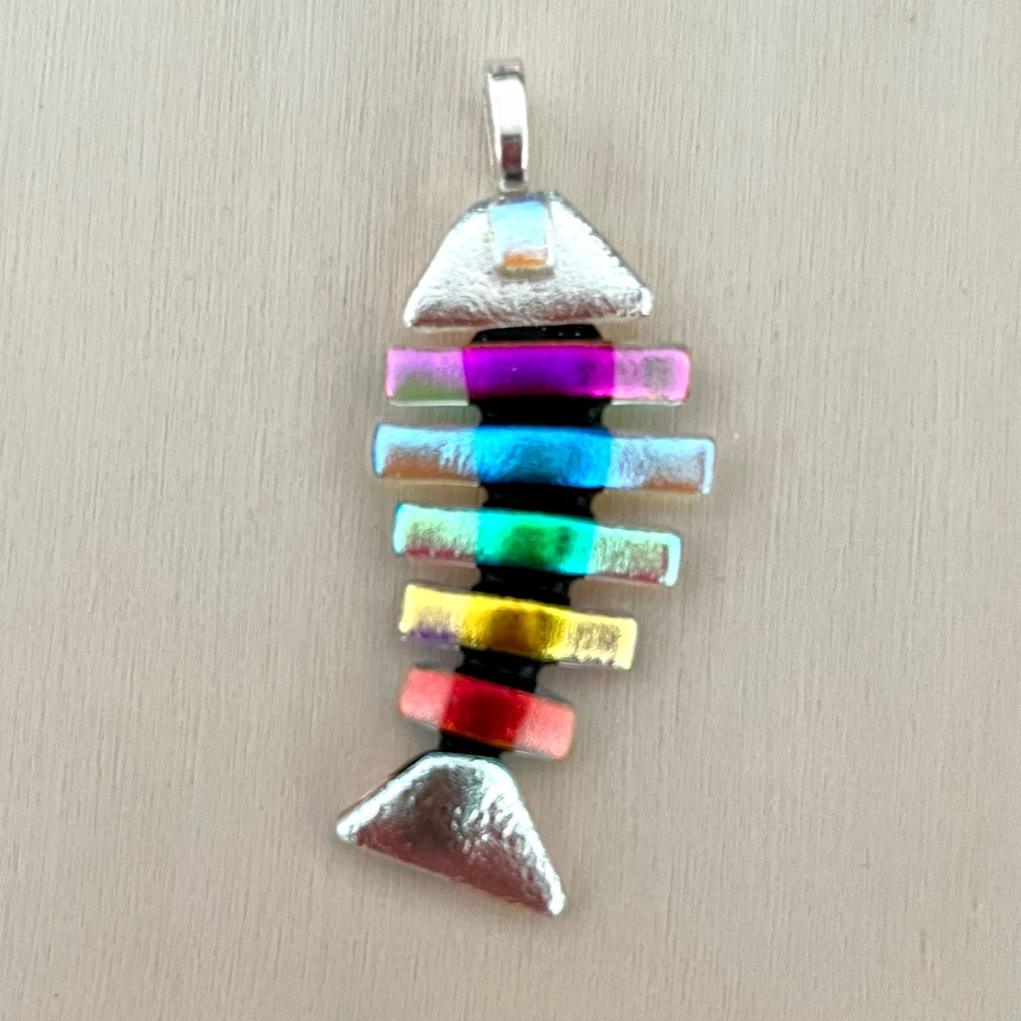 Large Dichroic Fused Glass Bonefish Pendant