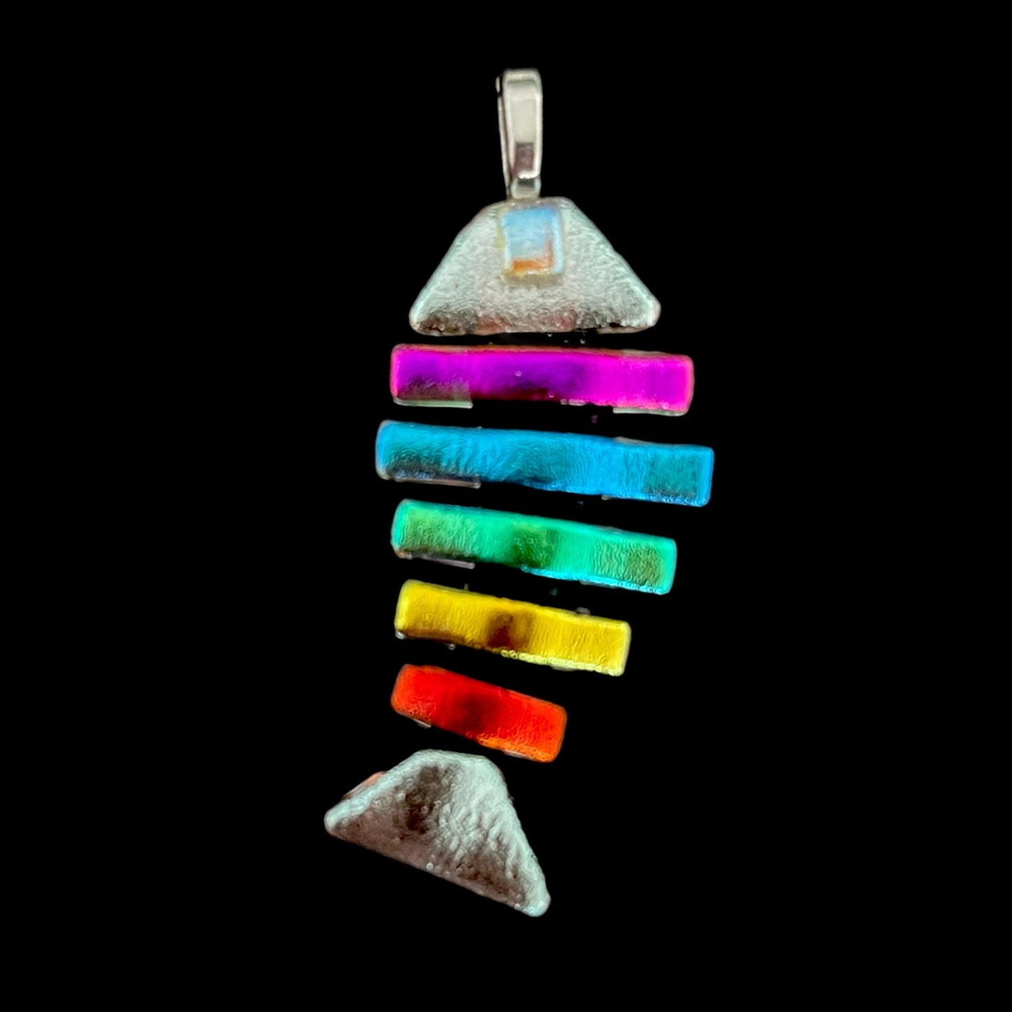 Large Dichroic Fused Glass Bonefish Pendant