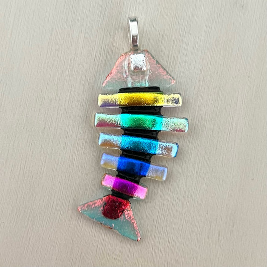 Large Dichroic Fused Glass Bonefish Pendant