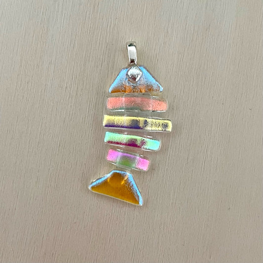 Medium Dichroic Fused Glass Bonefish Pendant