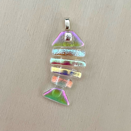 Medium Dichroic Fused Glass Bonefish Pendant