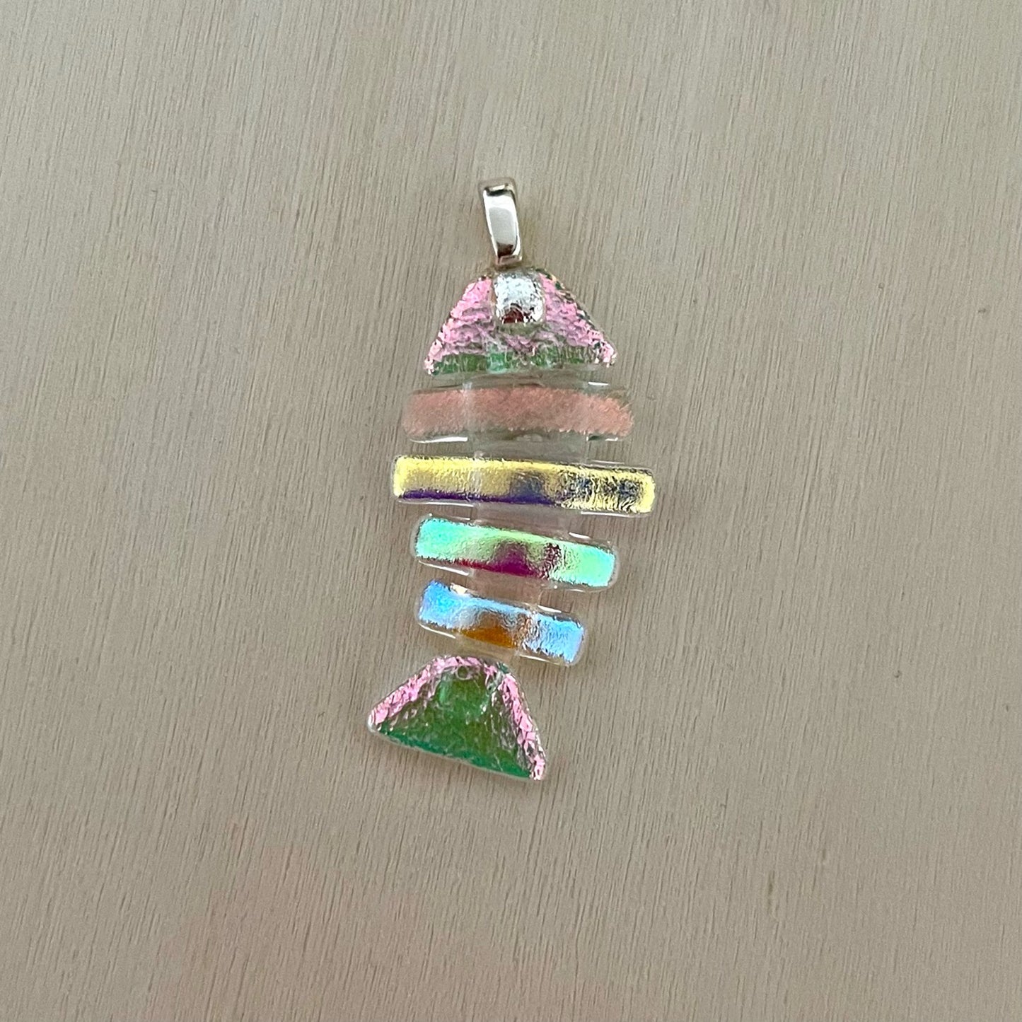 Medium Dichroic Fused Glass Bonefish Pendant