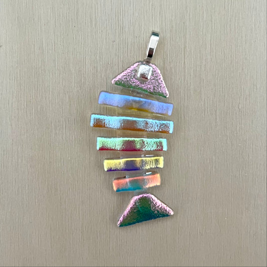 Large Dichroic Fused Glass Bonefish Pendant
