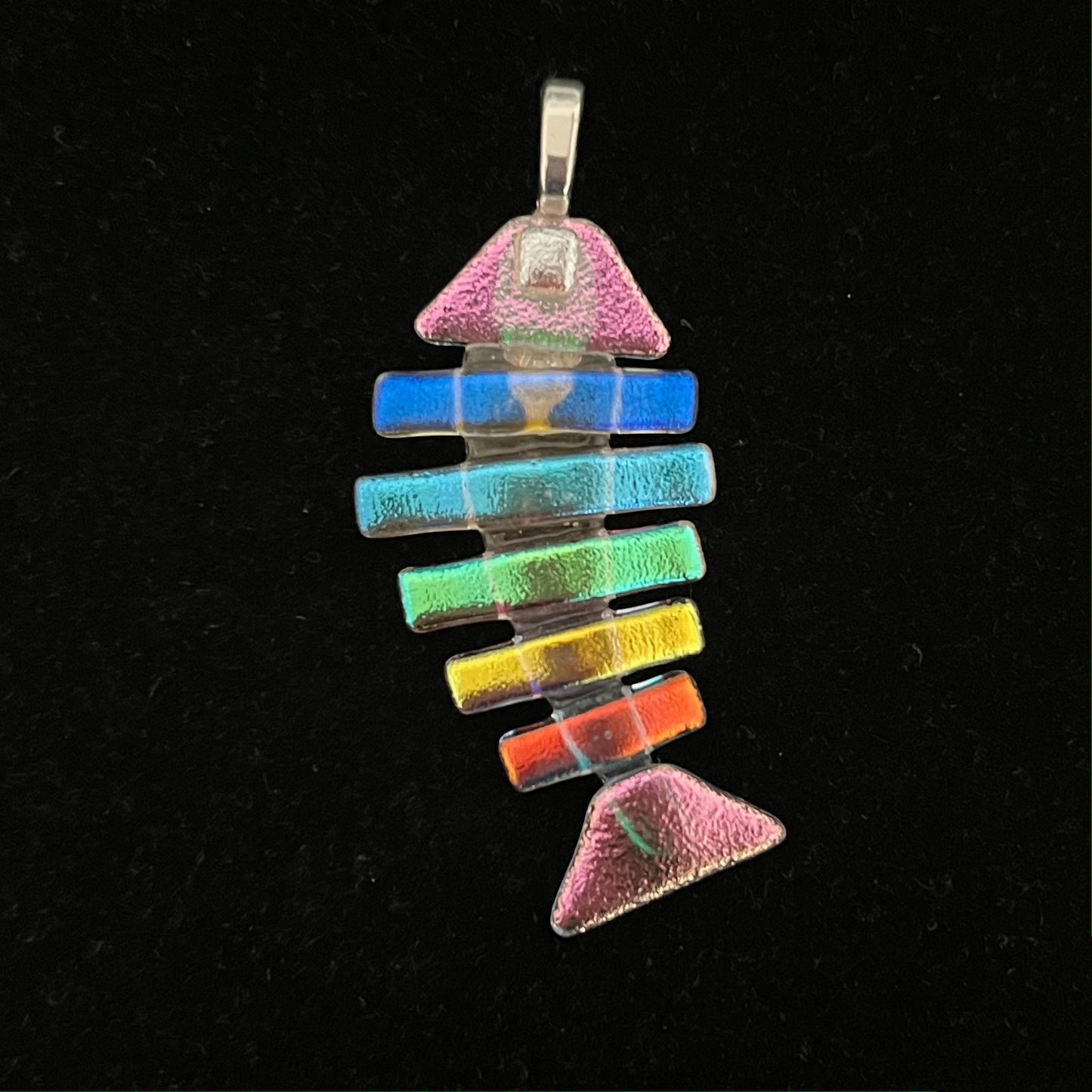 Large Dichroic Fused Glass Bonefish Pendant