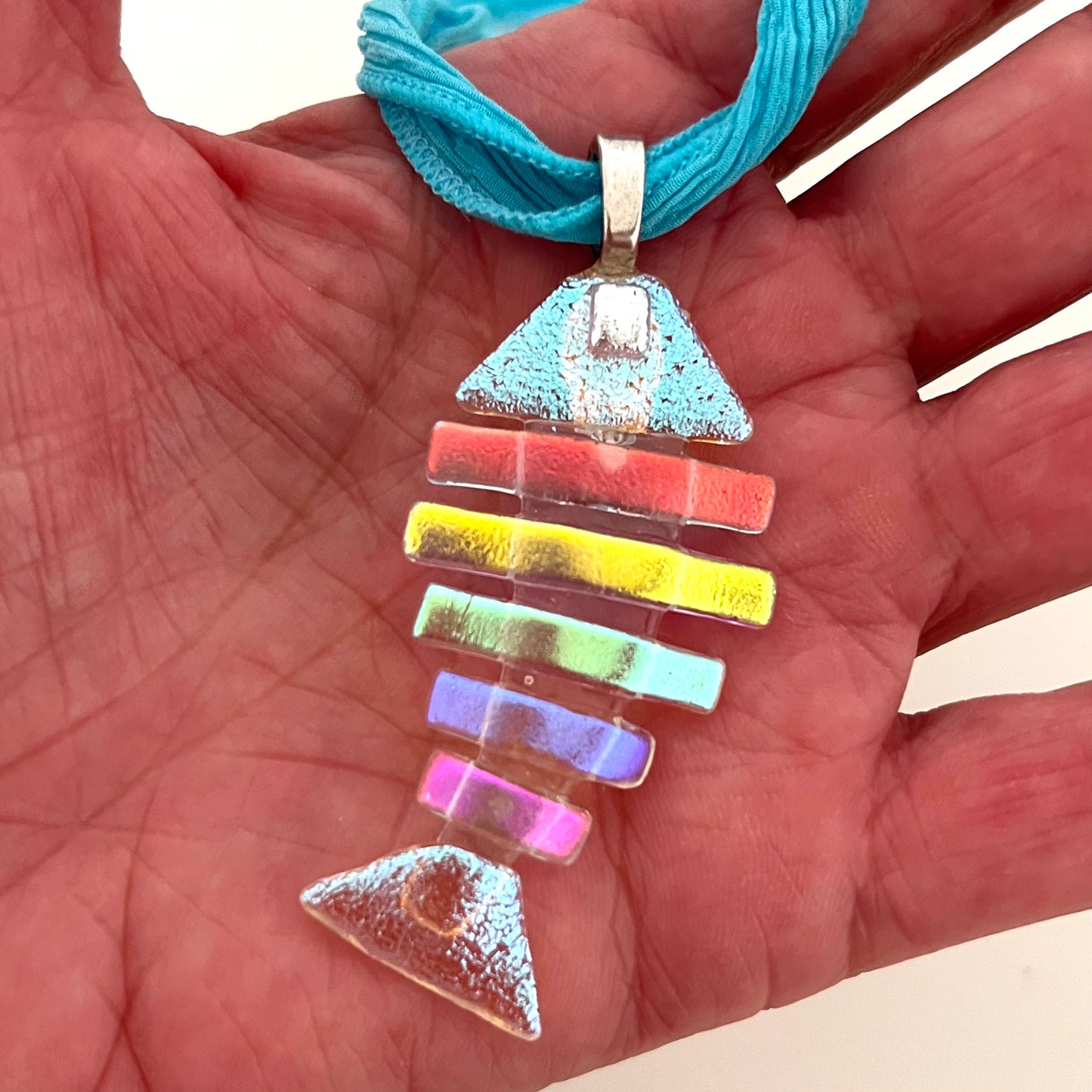 XL Dichroic Fused Glass Bonefish Pendant