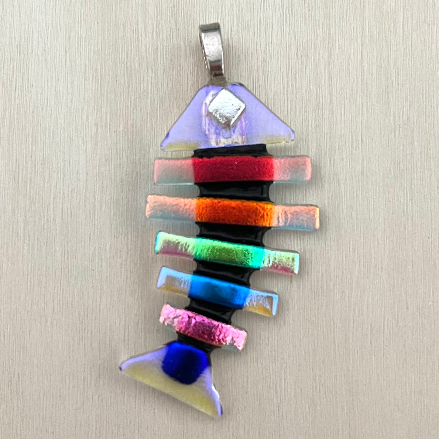 XL Dichroic Fused Glass Bonefish Pendant