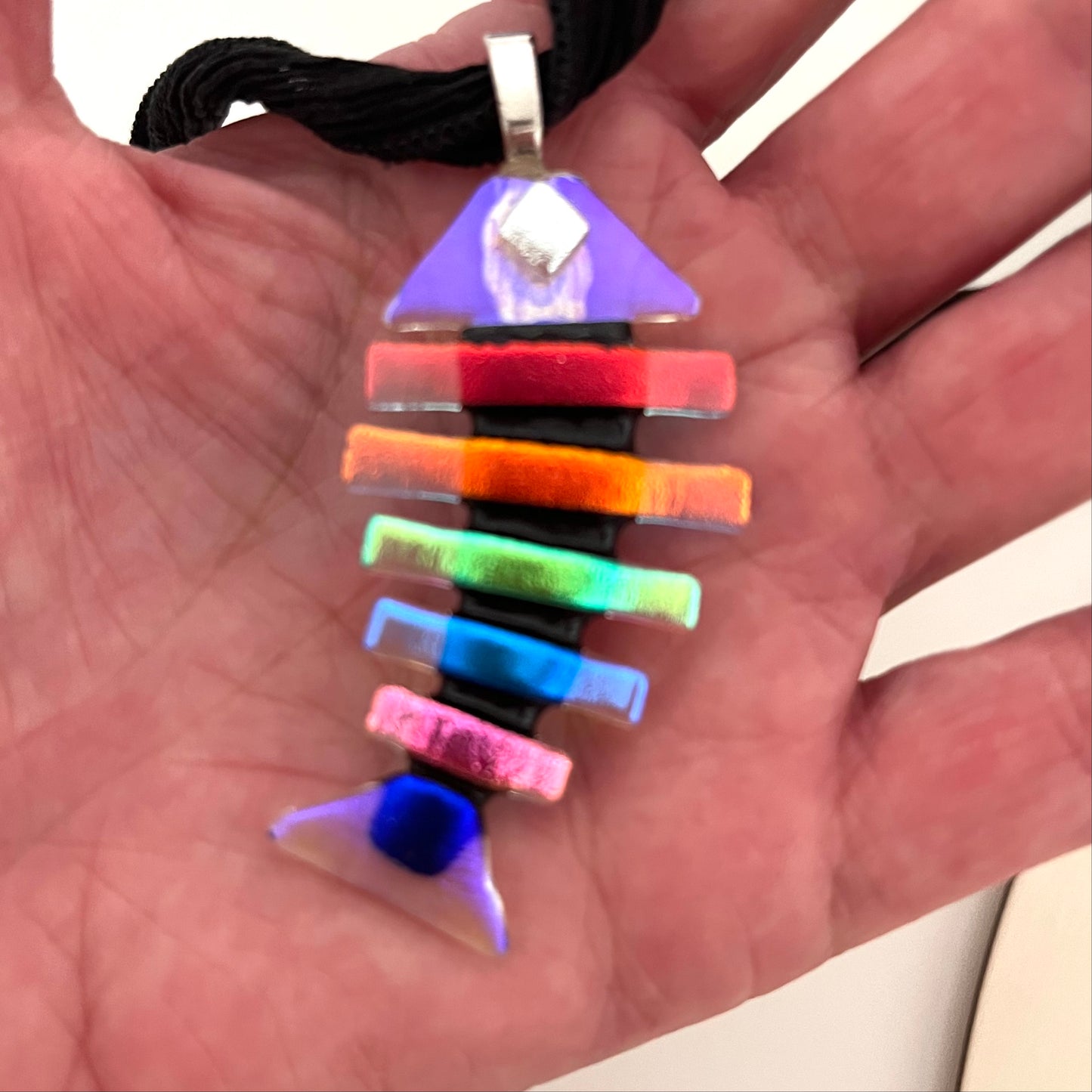 XL Dichroic Fused Glass Bonefish Pendant