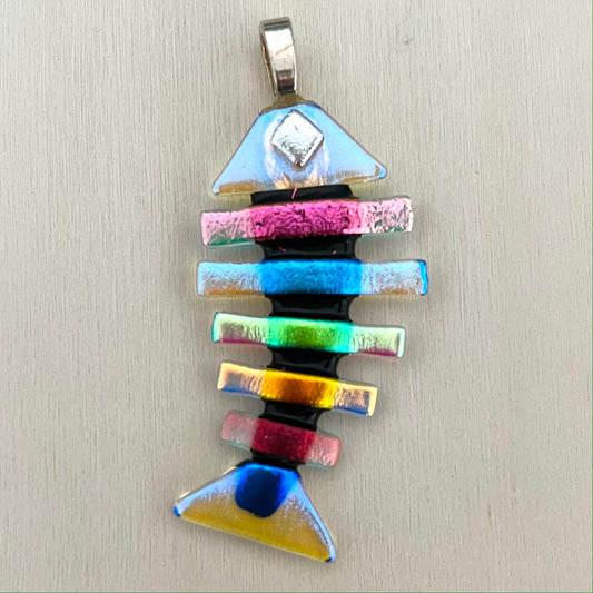 XL Dichroic Fused Glass Bonefish Pendant