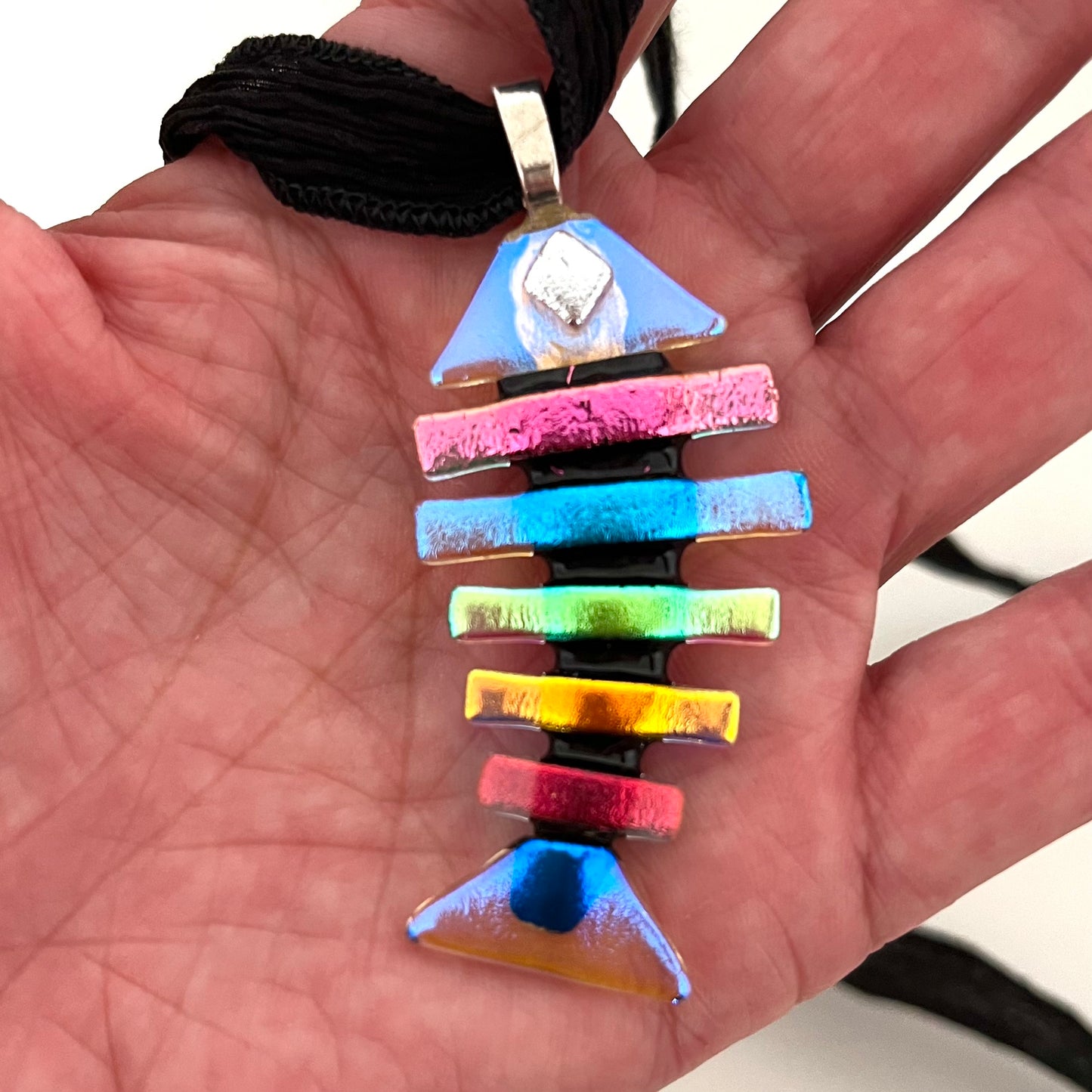 XL Dichroic Fused Glass Bonefish Pendant