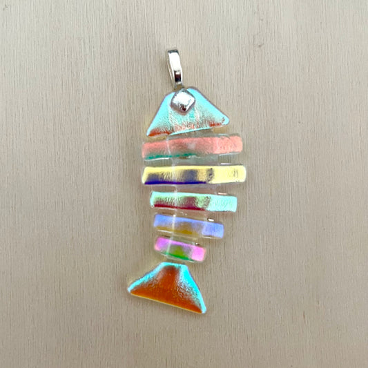 Large Dichroic Fused Glass Bonefish Pendant