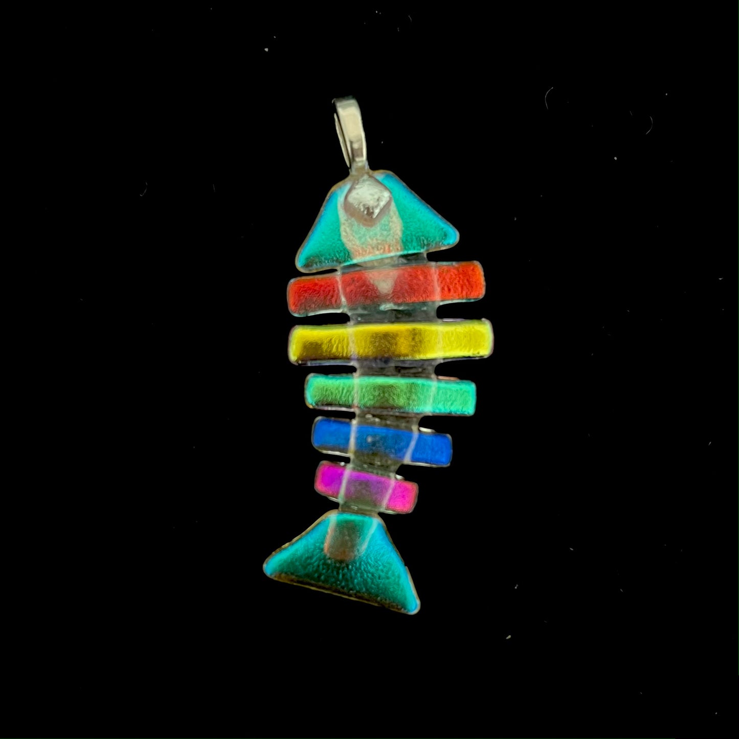 Large Dichroic Fused Glass Bonefish Pendant