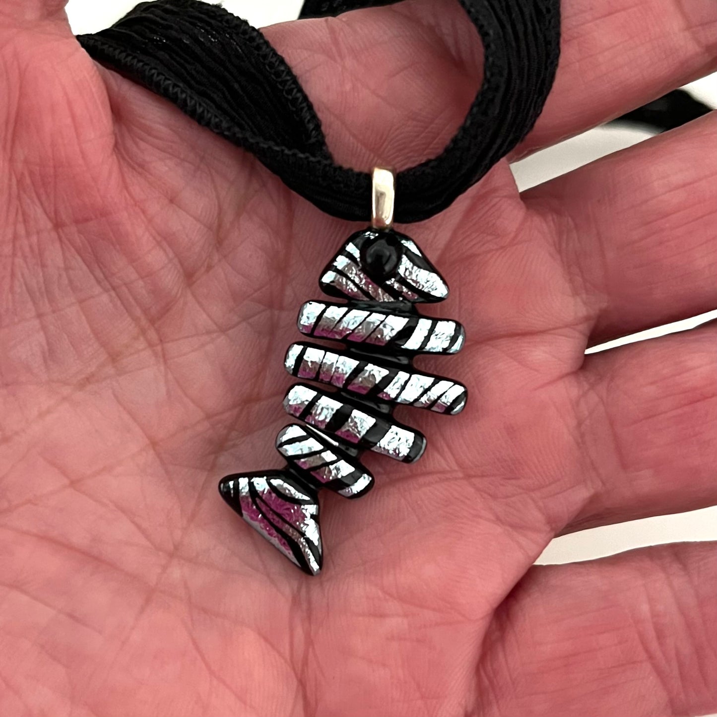 Medium Dichroic Fused Glass Bonefish Pendant